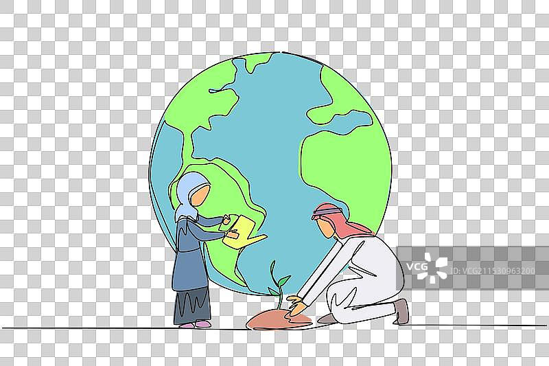 阿拉伯女孩站立的连续一笔画图片素材