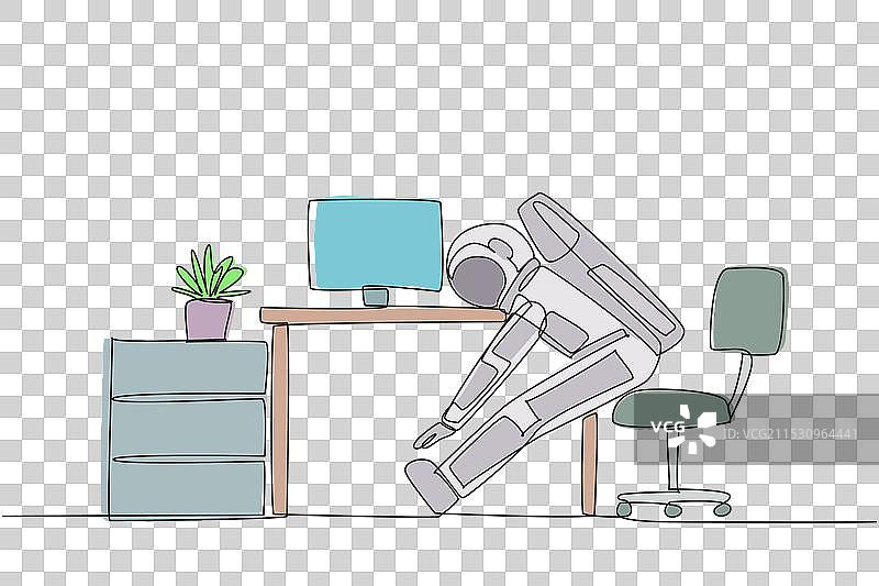 单线画的宇航员坐在工作中图片素材