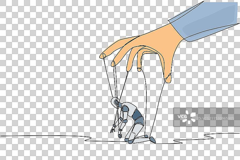 单一连续线条绘制的机器人跪姿全身图图片素材