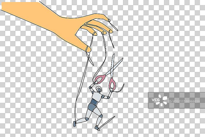 单线条画的机器人在移动中行走图片素材