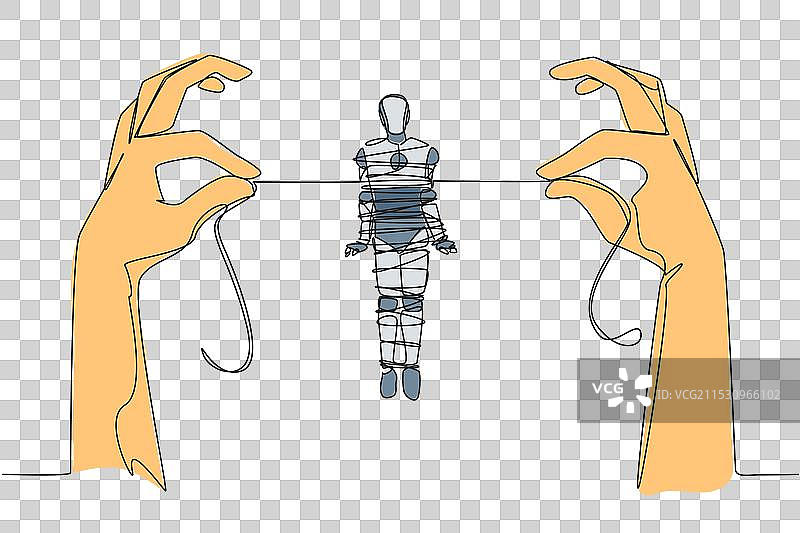 单一连续线条绘制的机器人站立着图片素材