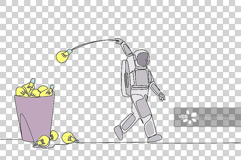 单线条画的宇航员在行走图片素材