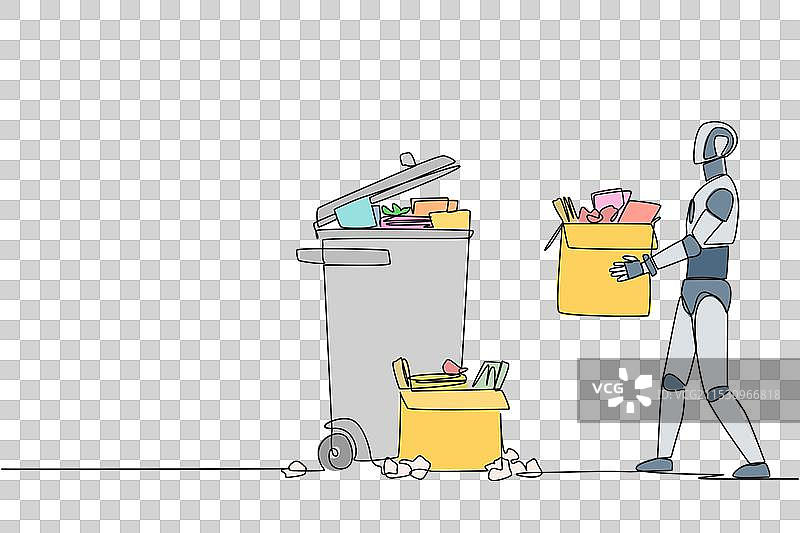 单线条画的机器人正在搬运一个图片素材