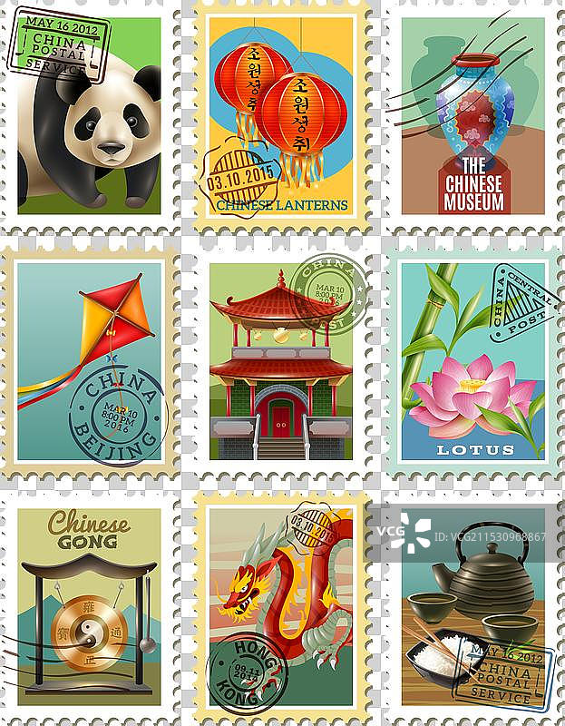 中国旅行邮票套装海报图片素材
