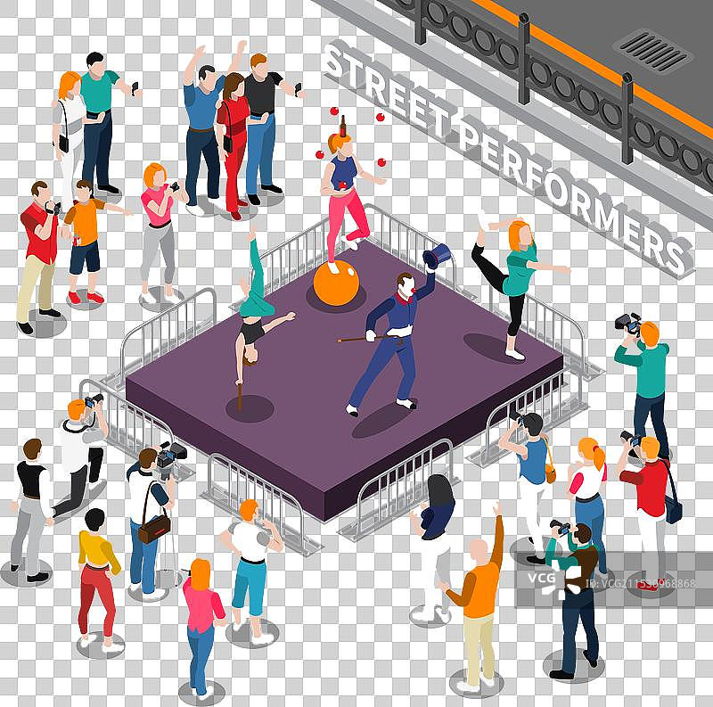 街头表演者等距构图图片素材