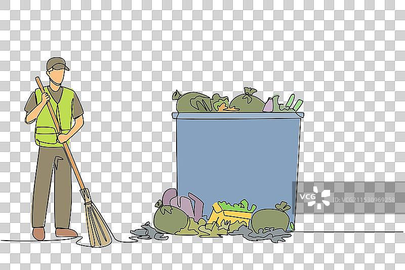 连续一笔画的垃圾清理工图片素材