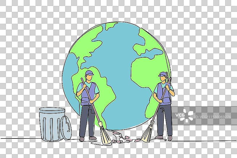 连续一笔画的垃圾人和垃圾图片素材