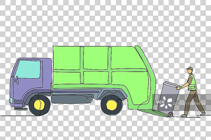 单线画的垃圾工人装载垃圾图片素材