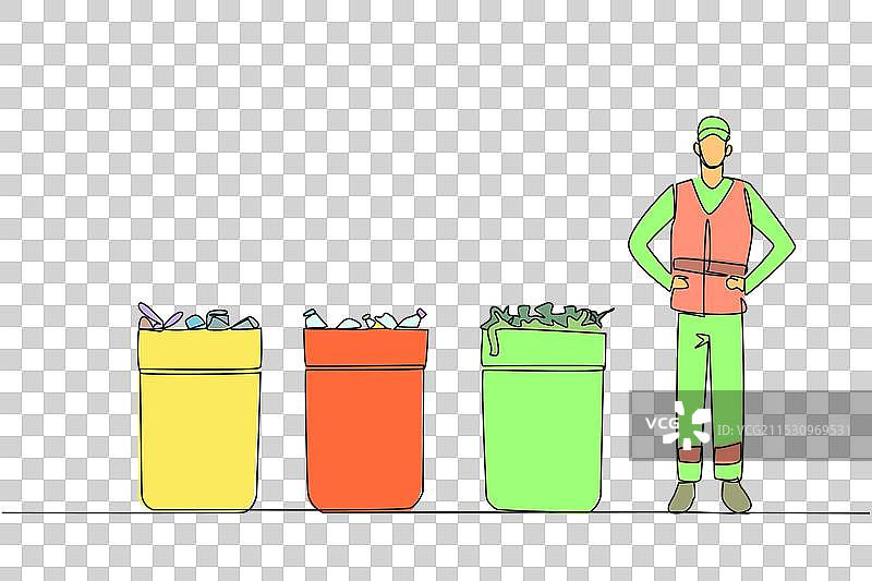 单线画的垃圾清理工站在旁边图片素材