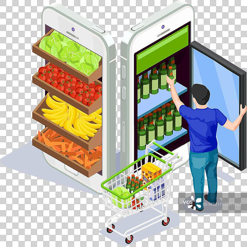 等距风格的人们在线购物图片素材