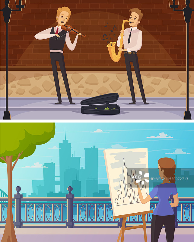 街头艺术家的卡通横幅图片素材