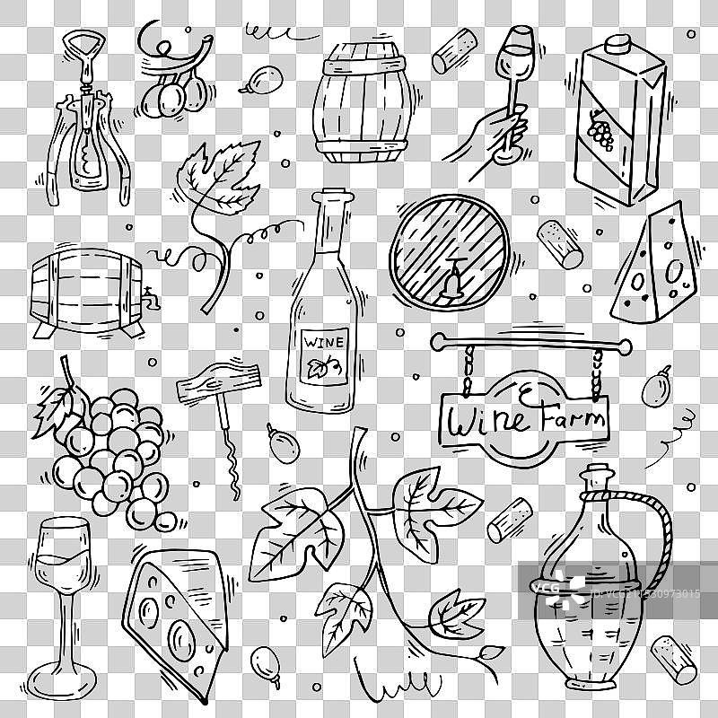 手绘的葡萄酒庄园物品图片素材