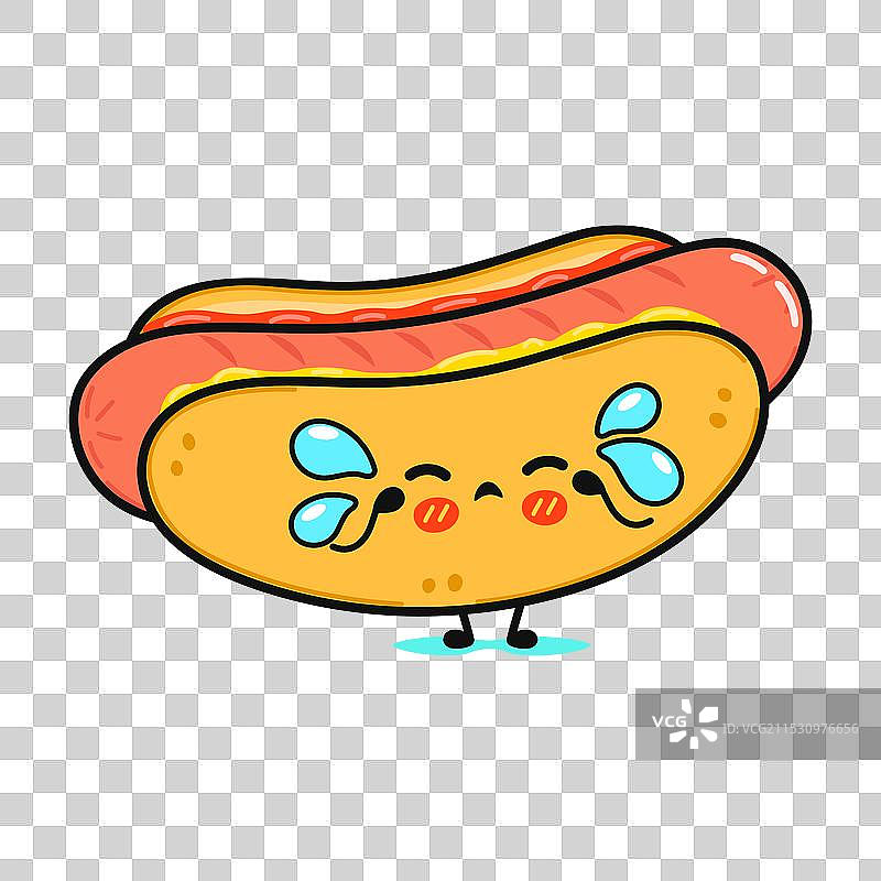 哭泣的热狗角色手绘图图片素材