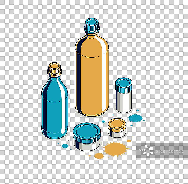 颜料、墨水和颜料的3D等距墙面图片素材