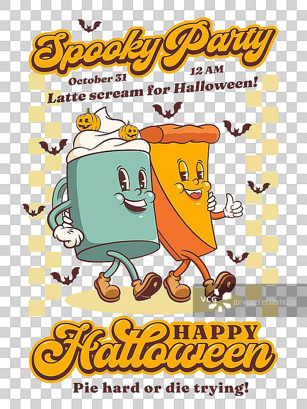 万圣节复古的酷炫南瓜派和咖啡图片素材