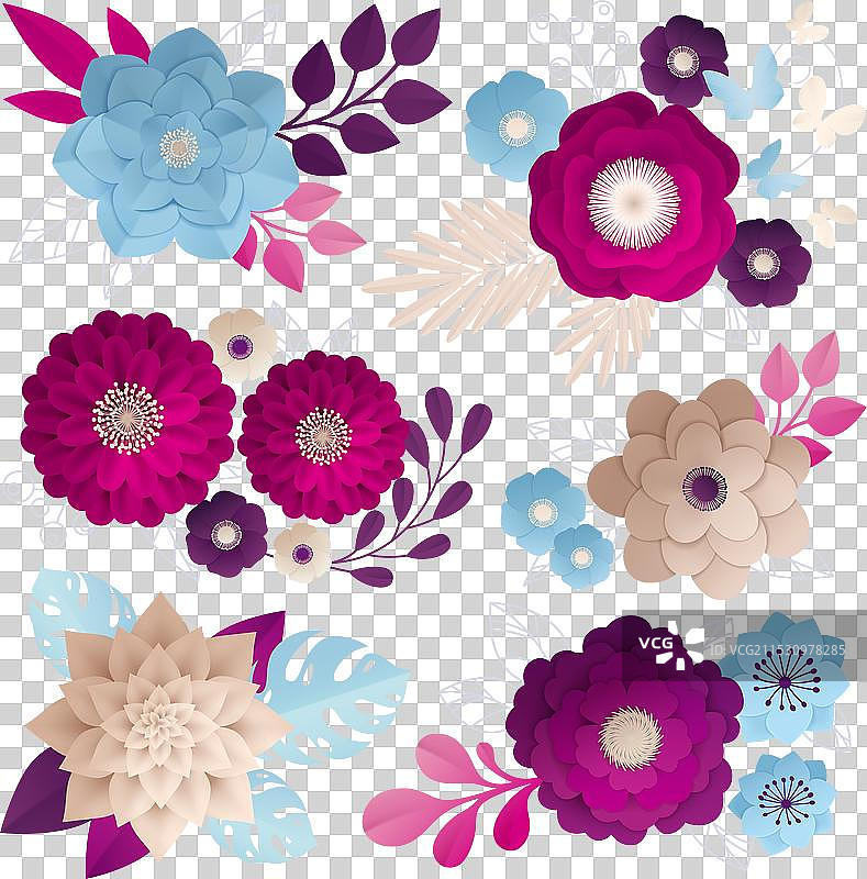 彩色纸花组合套装图片素材