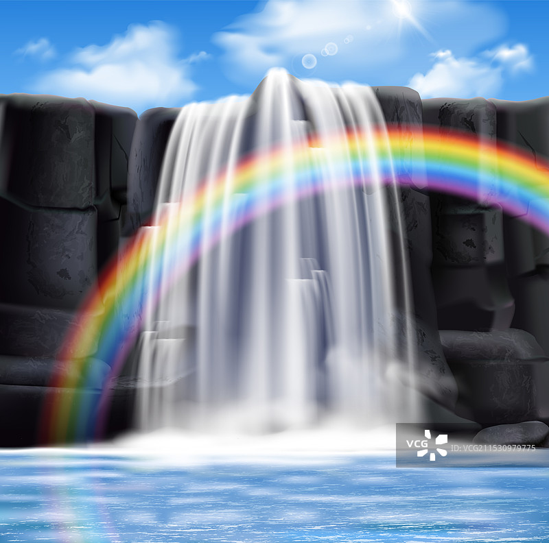 彩色瀑布的真实构图图片素材