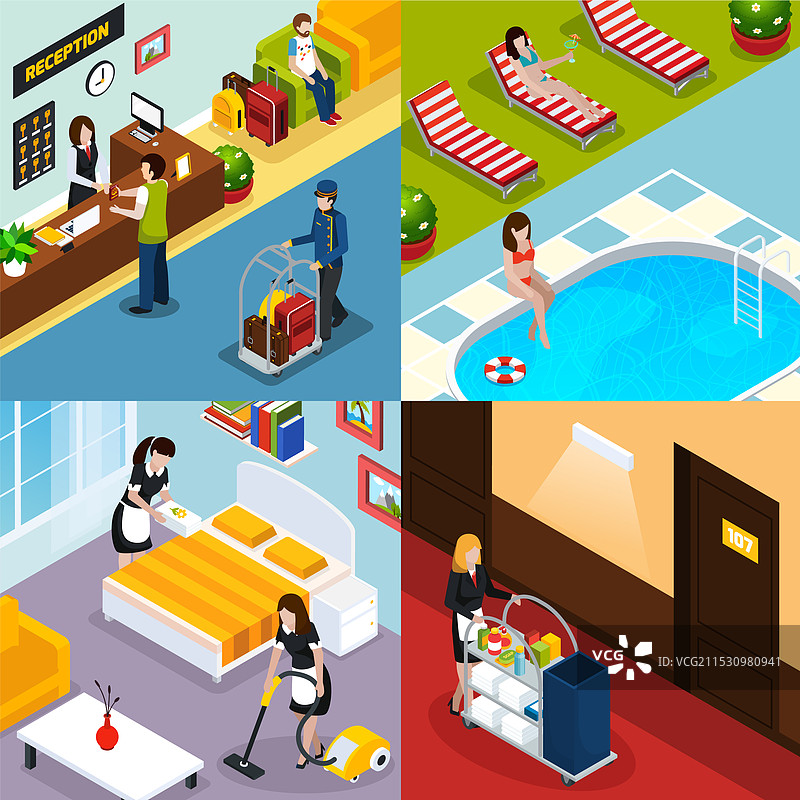 酒店服务等距图标集图片素材