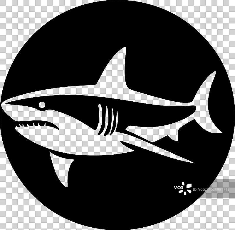 鲨鱼 - 黑白孤立图标图片素材
