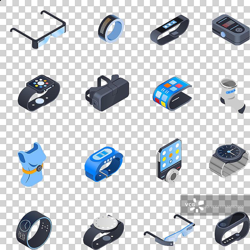 可穿戴技术等距图标集图片素材