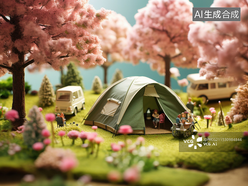 【AI数字艺术】野外露营场景微缩景观模型图片素材