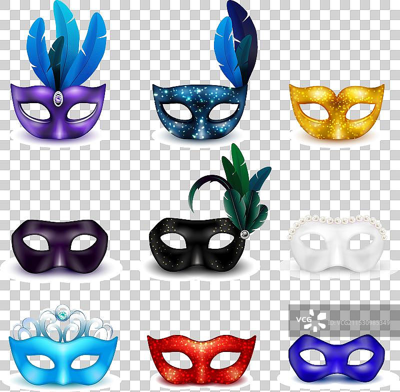 逼真的面具图标套装图片素材