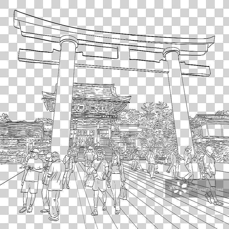 京都日本伏见稻荷大社的画作图片素材