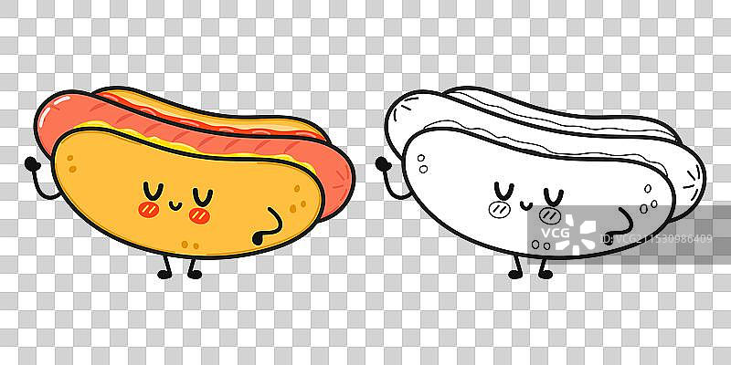 有趣可爱的快乐热狗角色组合套装图片素材