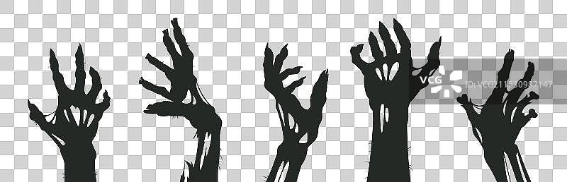 万圣节僵尸的怪物骨骼手轮廓图片素材