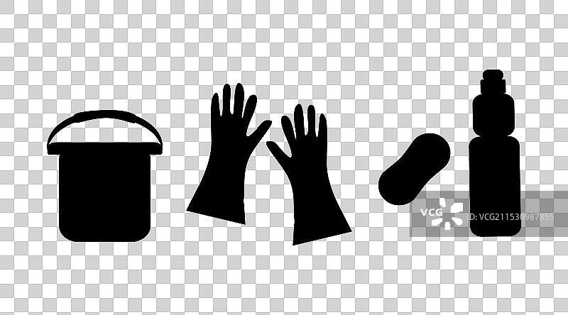 黑色剪影、桶、橡胶手套、海绵图片素材