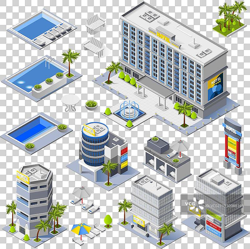 豪华酒店建筑等距图标图片素材
