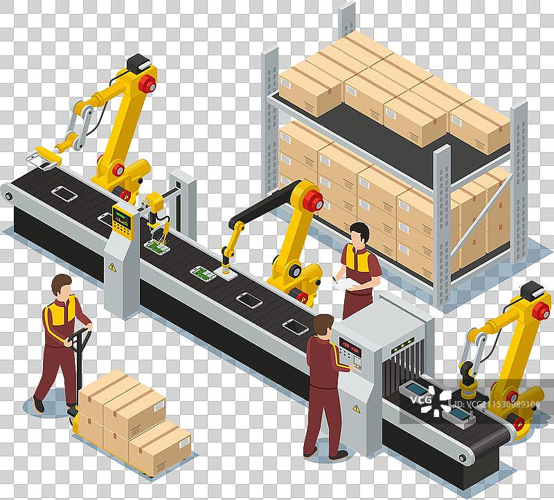 触摸屏手机的机器人输送线图片素材