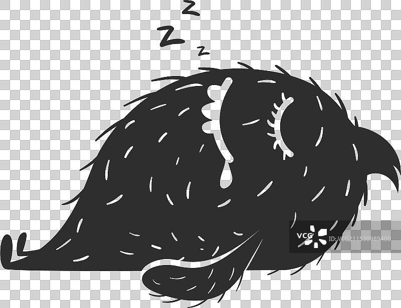 睡着的怪兽黑色剪影，搞笑的毛茸茸形象图片素材