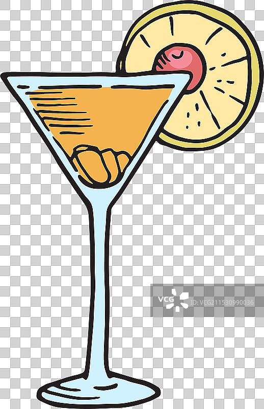水果鸡尾酒杯素描，甜美清凉图片素材