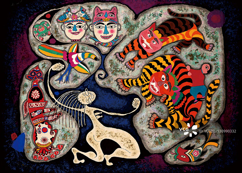 《狂醉图》纸本彩墨图片素材