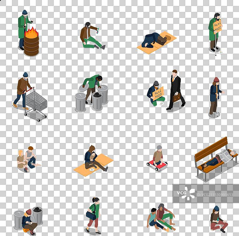 无家可归者等距插图集图片素材