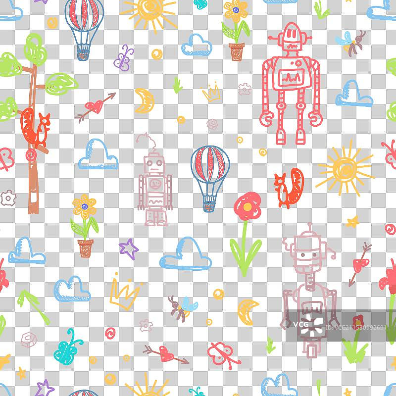 儿童彩色涂鸦图案幼儿园童趣印花图片素材