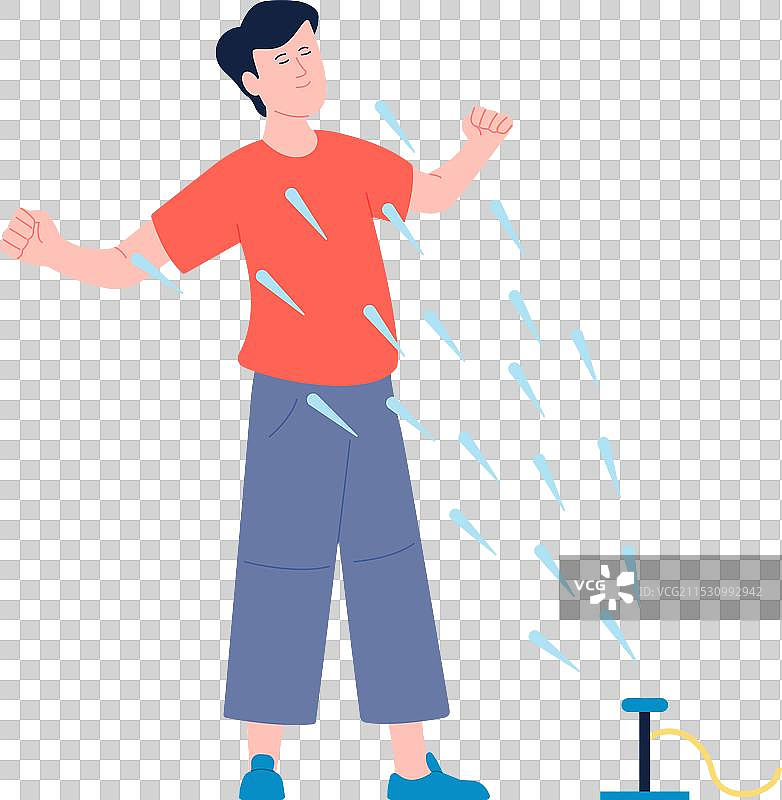 男人在炎热的夏天用水喷雾降温图片素材