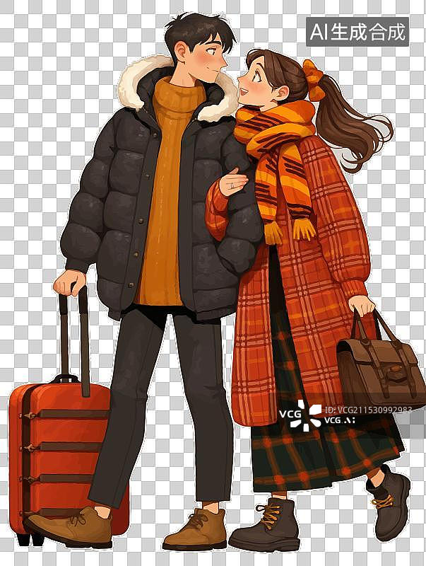 【AI数字艺术】春运主题插画，展现人们带着行李、礼物回家过年的热闹场景，尽显归心似箭之情。图片素材