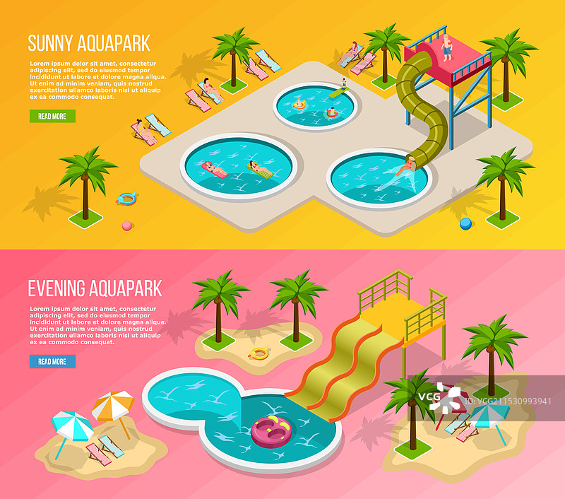 等距水上乐园横幅套件图片素材