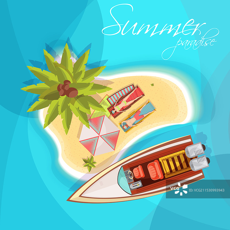 岛屿上日光浴者的俯视构图图片素材