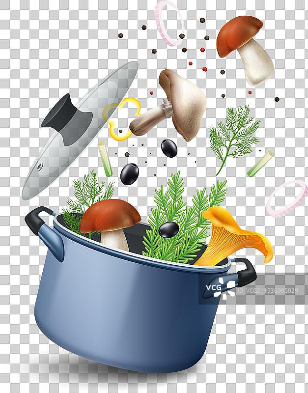 蘑菇汤锅的组成图片素材