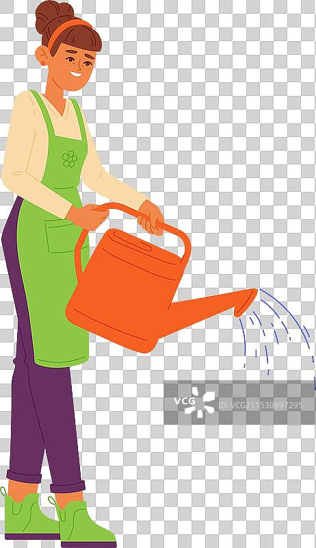 女人从浇水壶中倒水图片素材