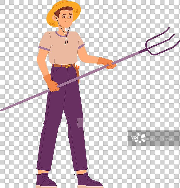 手持叉子的农民彩色角色图片素材