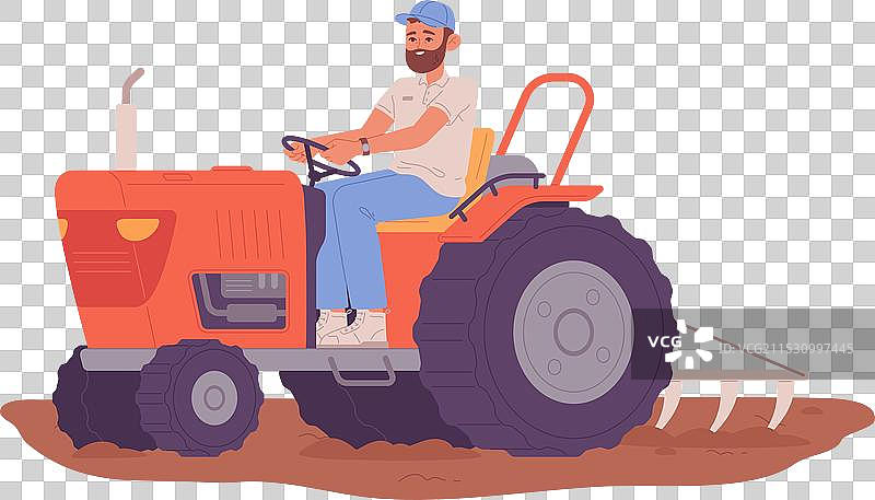 在农田里用拖拉机耙土的工人图片素材