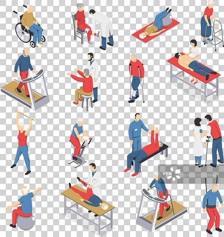 康复物理治疗等长收缩图标集图片素材