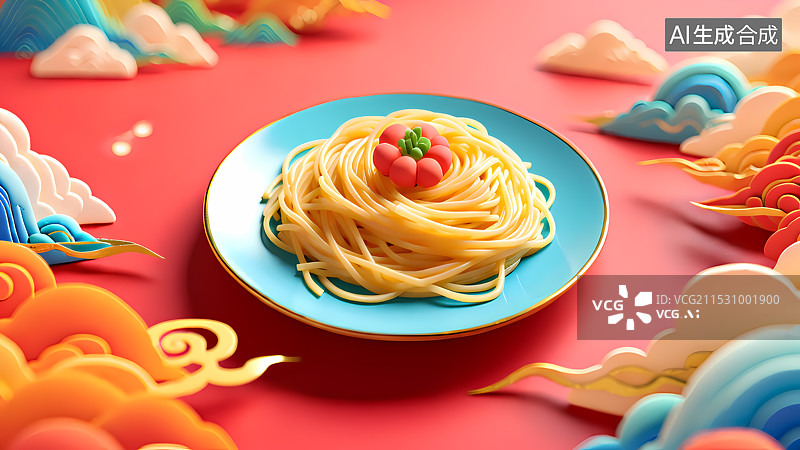 【AI数字艺术】面条食物三维插画图片素材