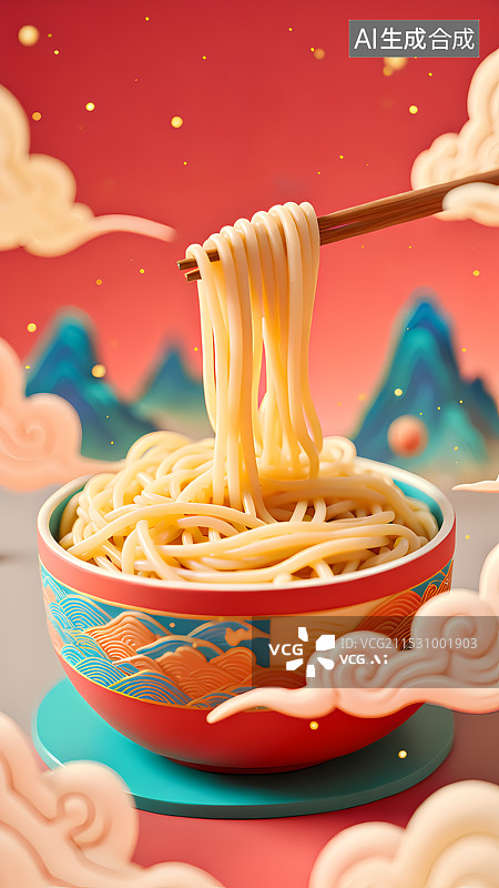 【AI数字艺术】面条食物三维插画图片素材