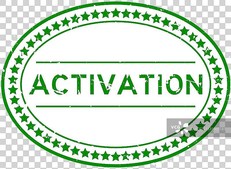 磨损的绿色激活词椭圆形橡胶印章图片素材