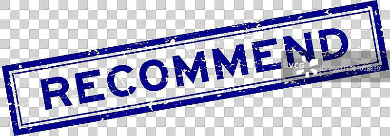 复古蓝色推荐字方形橡胶印章图片素材